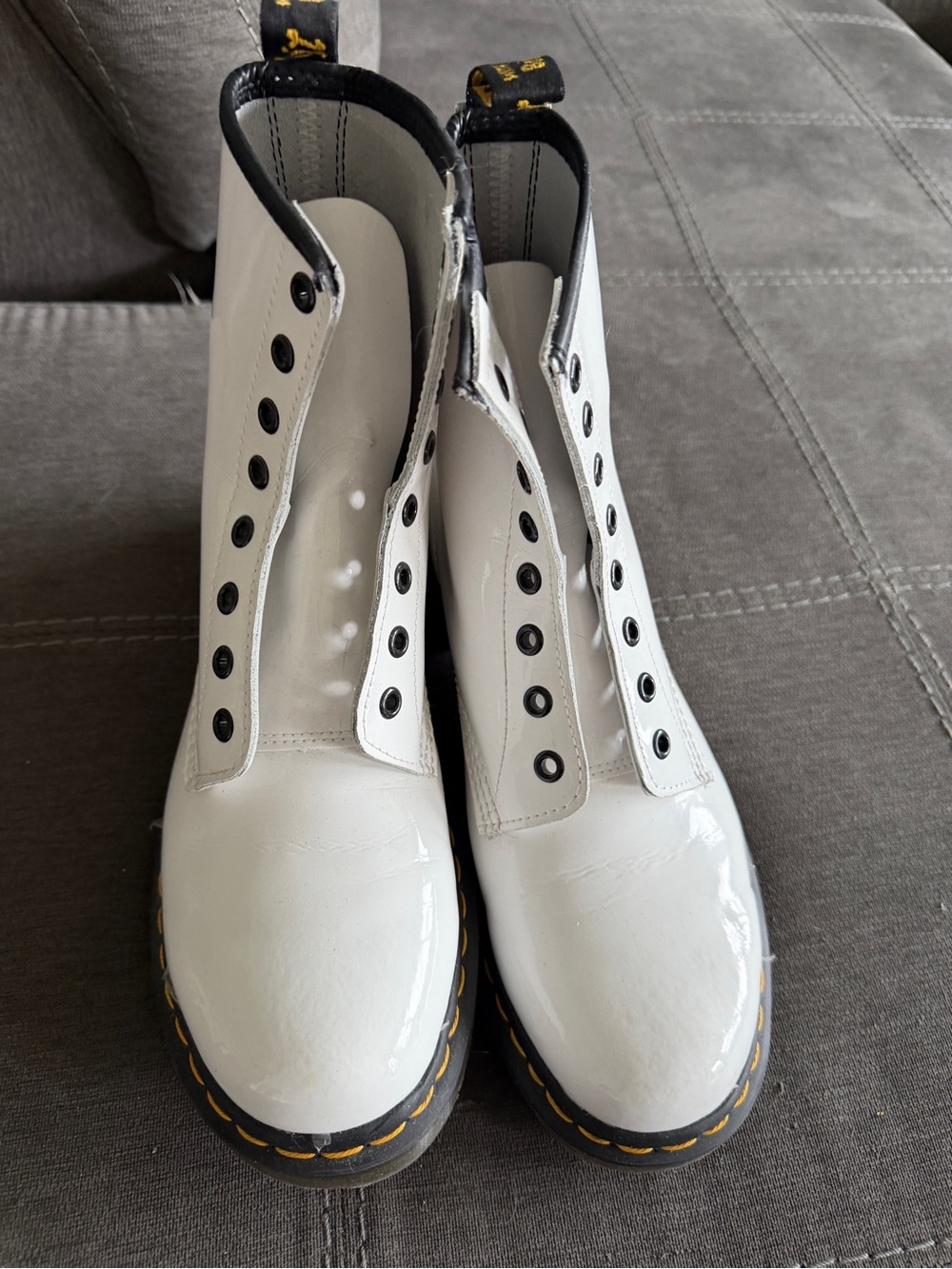 Dr. Martens White Patent Leather Lace-Up Boots